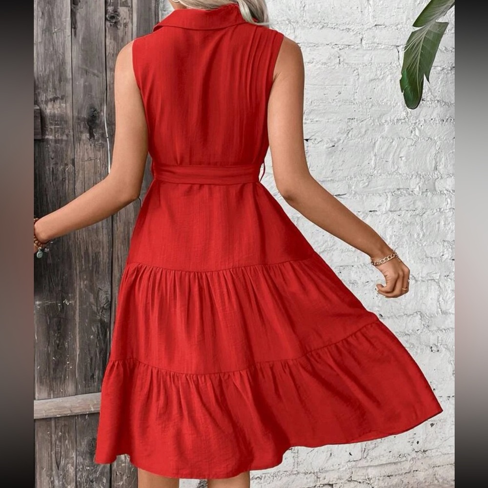 Boho ruffle hem belted shirt dress - Picture 10 of 16